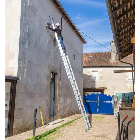 Echelle coulissante à corde professionnelle 3 plans 3x14 échelons 10m en alu Hailo Trio
