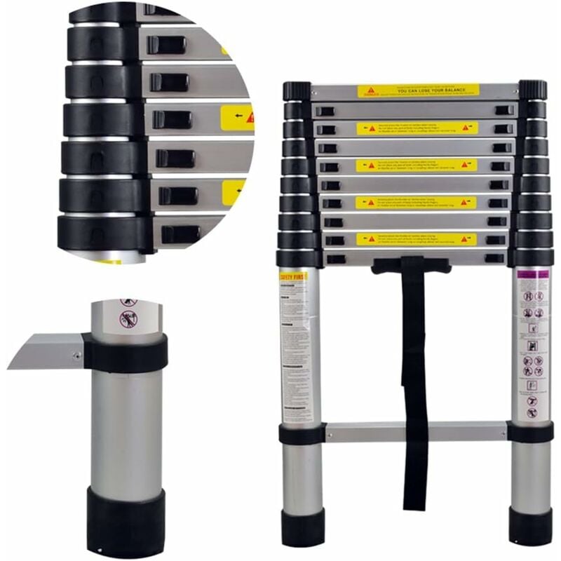 Échelle Télescopique Escabeau Télescopique Multi-Fonction Escamotable en Aluminium Portable Pliante - 3,2M