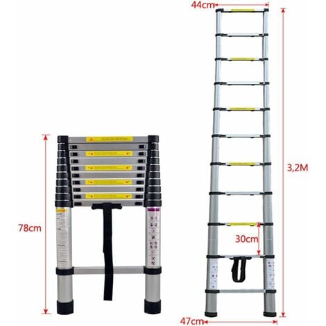 Échelle Télescopique Escabeau Télescopique Multi-Fonction Escamotable en Aluminium Portable Pliante - 3,2M