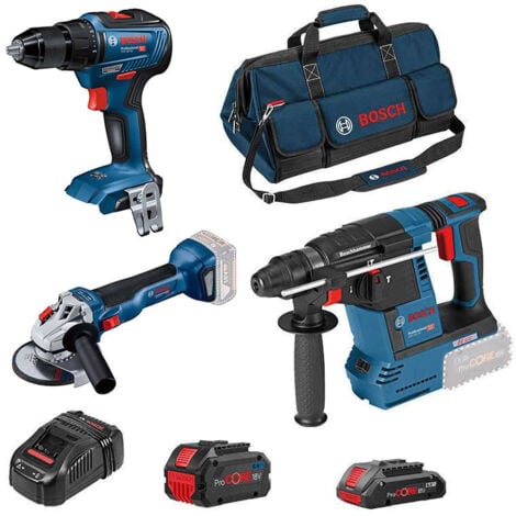 Pack 3 outils - Visseuse + Meuleuse + Perforateur -BOSCH Professional - avec une batteries 18v 8.0AH et une 18V 4.0Ah - Chargeur - sac de transport -