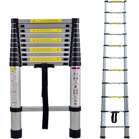 Échelle Télescopique Escabeau Télescopique Multi-Fonction Escamotable en Aluminium Portable Pliante - 3,2M